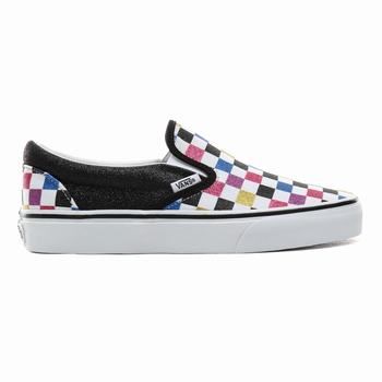 Vans Glitter Checkerboard Classic - Naisten Slip-on kengät - Mustat/Valkoinen